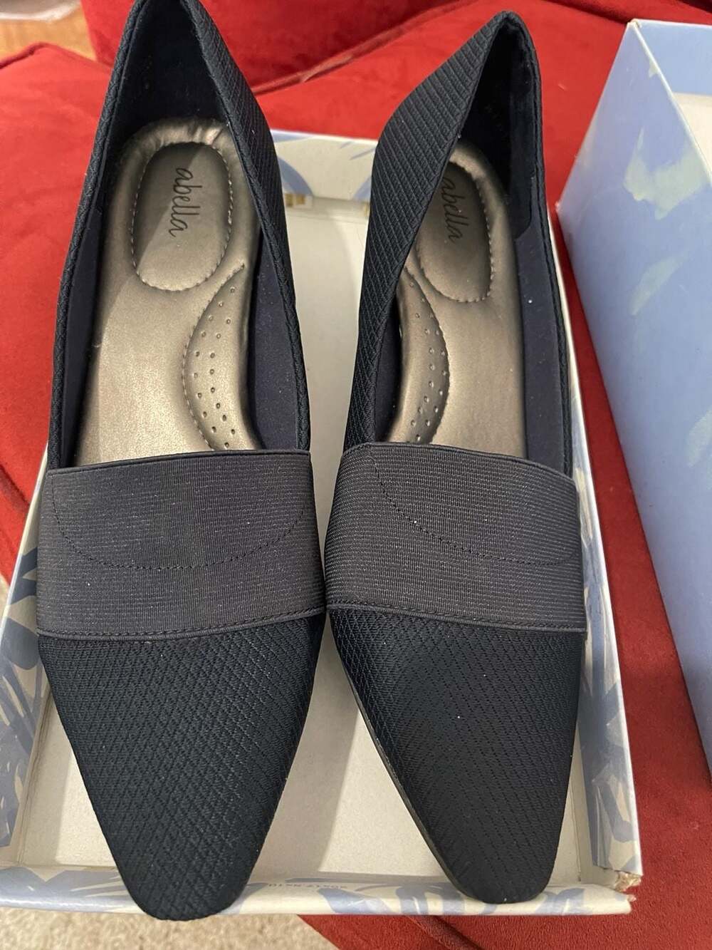 Abella Navy Blue Textured Slip-On Low Heel Pump Shoes